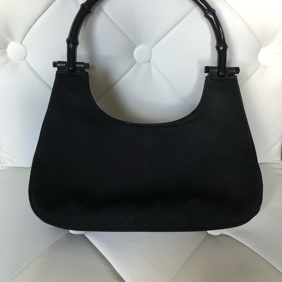 Gucci Black Satin Bamboo Handle Hobo Bag Black Gucci Purse Mini Satin Hobo Purse - Picture 5 of 10